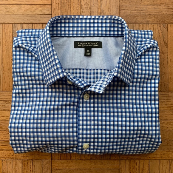 Banana Republic Other - Men's Banana Republic Slim Fit Blue White Shirt, M
